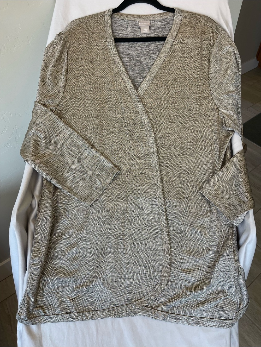 Chico's Taupe shimmery Heathered open cardigan